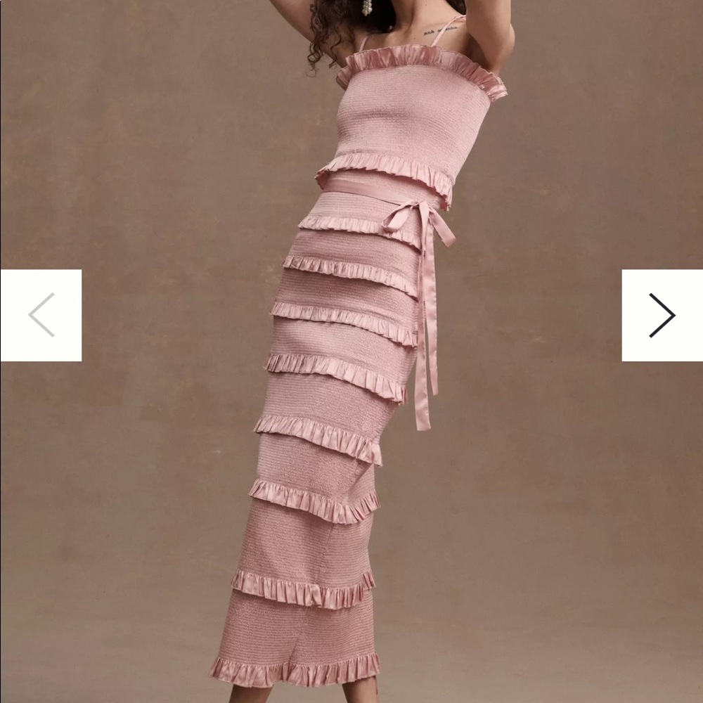 V. Chapman Lily Ruched & Ruffled Stretch Satin Midi Dress.